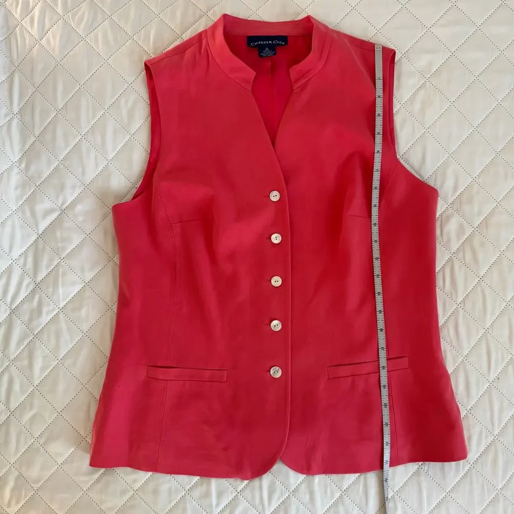 Charter Club 100% Silk Coral Vest Size 12 Old Money Coastal Quiet Luxury Resort
